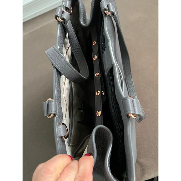 Dagne Dover Allyn Tote Bag Pebbled Gray Leather Travel Satchel - Picture 9 of 16